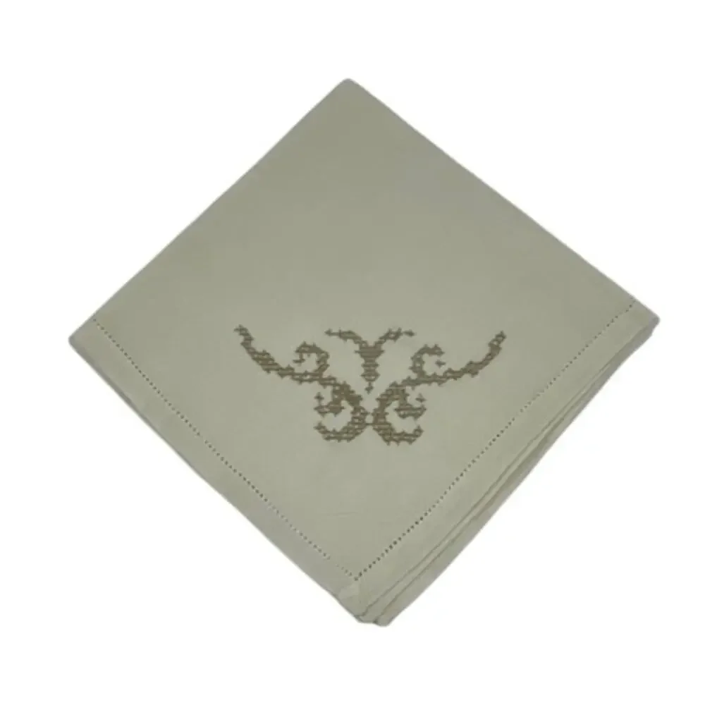 Vintage handmade linen dining napkins (12) with cross stitch